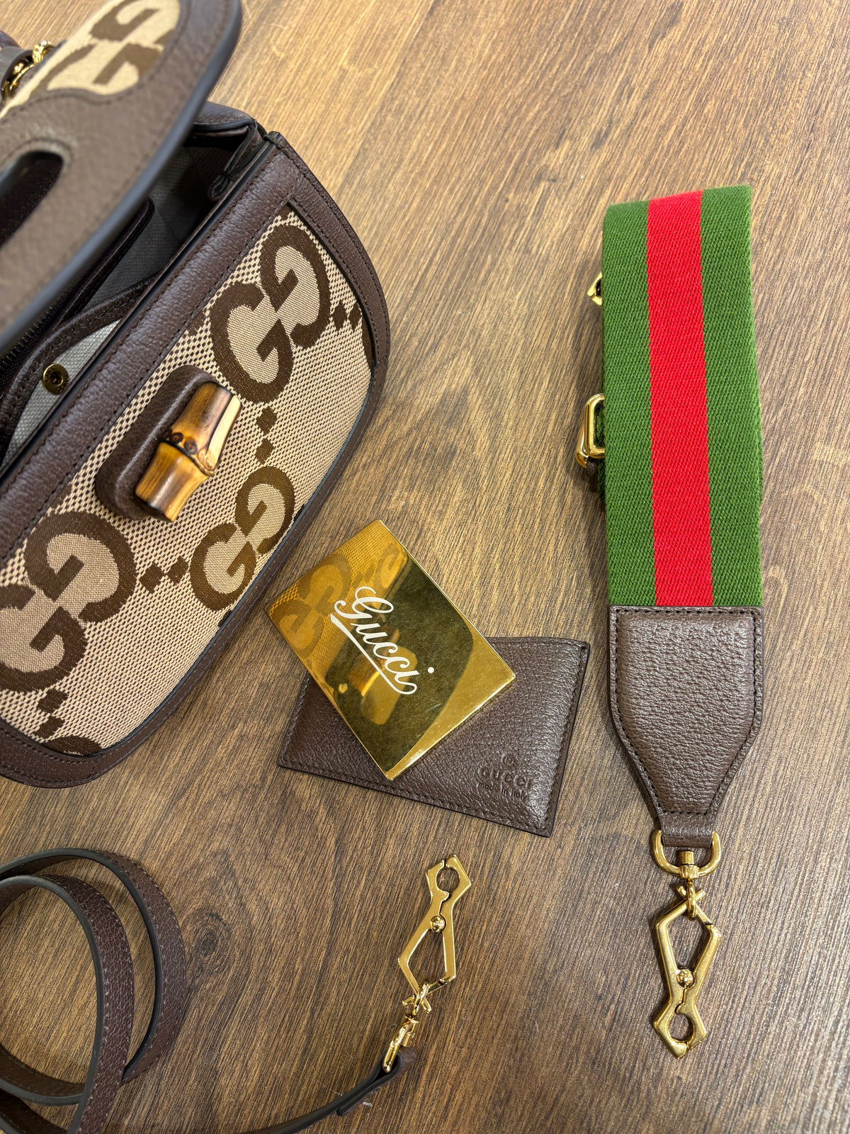 Gucci Borsa a mano Gucci Bamboo 1947 mini in tela Jumbo GG e pelle marrone. Nuovo