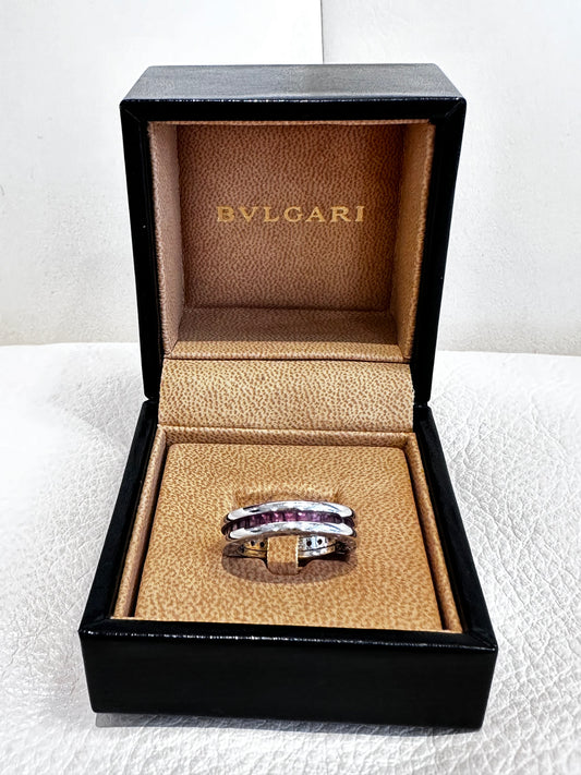 Bvlgari anello B.zero1 in oro bianco e topazi rosa