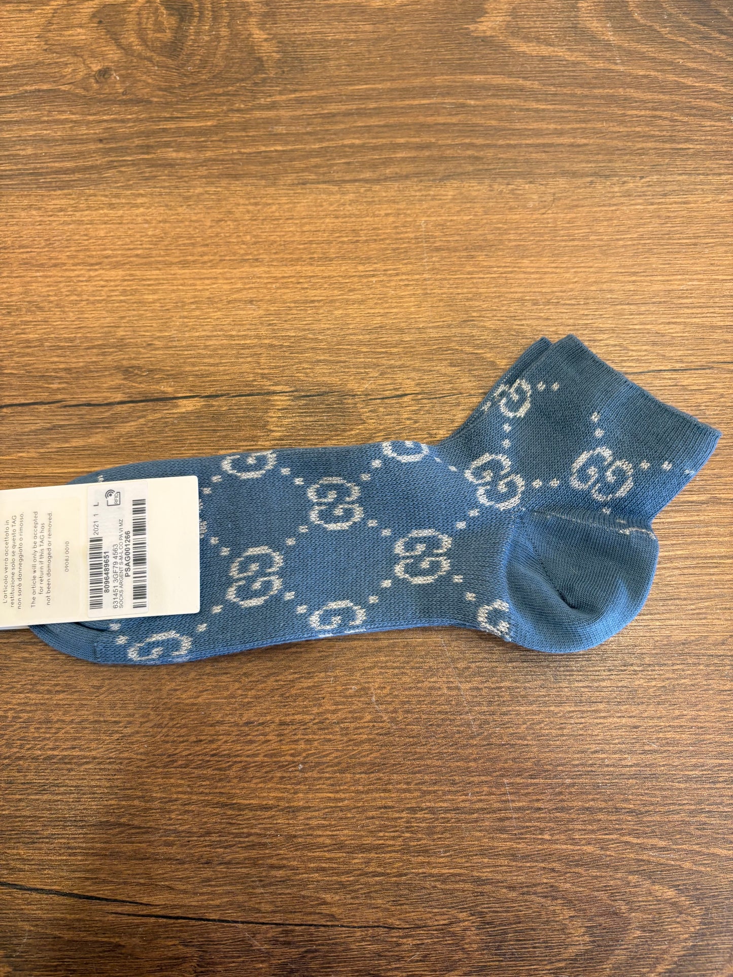 Calzini Corti Gucci in Lamé con Monogramma GG - Azzurro (tgS) Nuovo