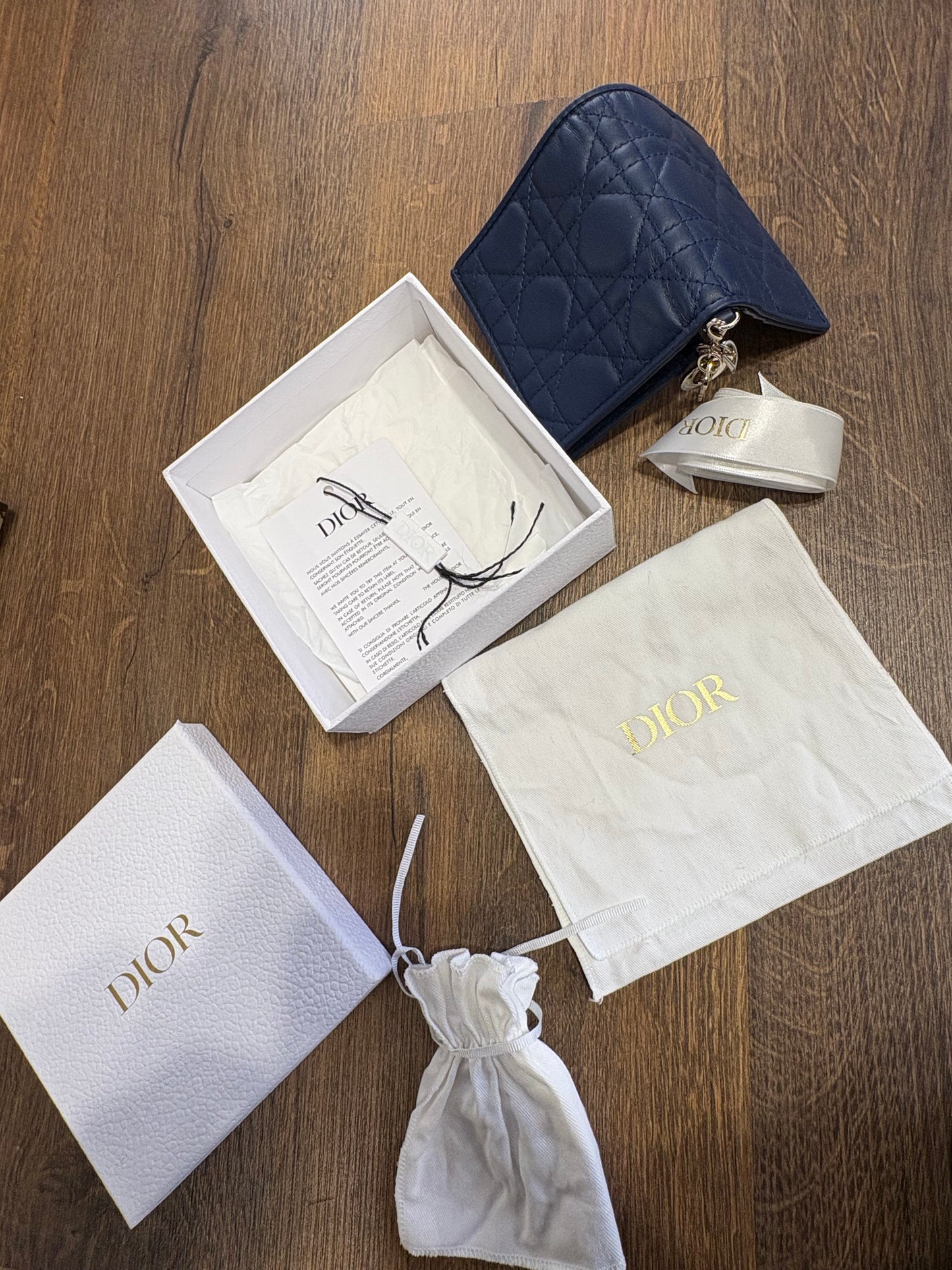Dior portafoglio mini Gardenia  Lady in pelle di agnello cannage azzurro nuovo