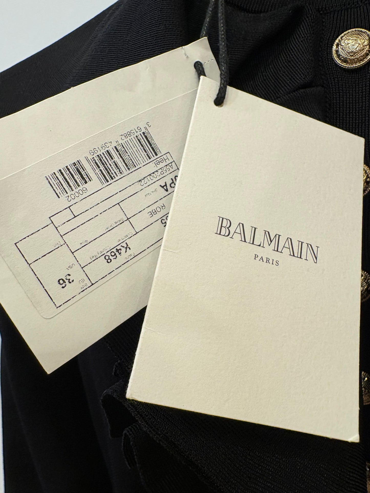 Balmain abito al ginocchio manica lunga e bottoni dorati . Nuovo