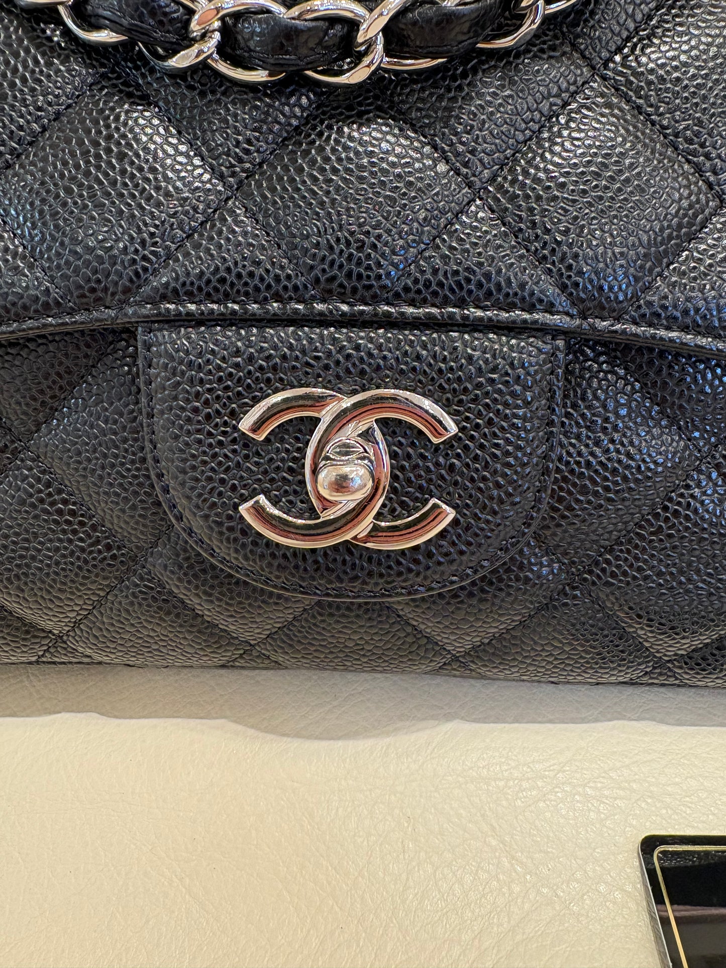 Chanel borsa maxi Jumbo cavier nero metallo silver
