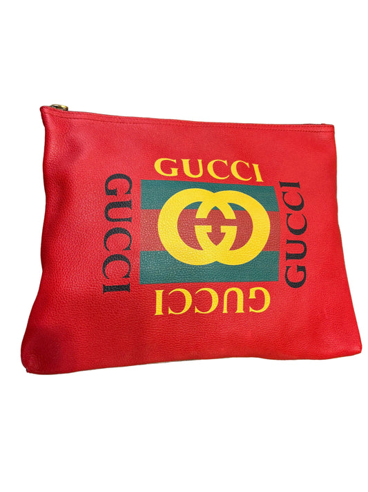 Gucci pochette in pelle con logo stampato