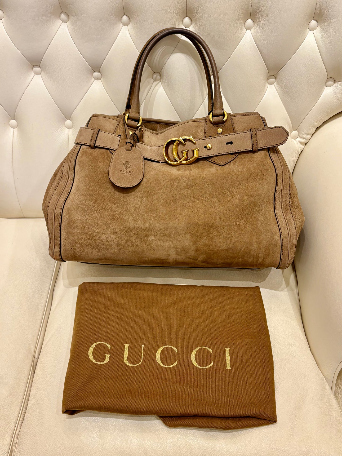 Gucci Running borsa a spalla suede cammello