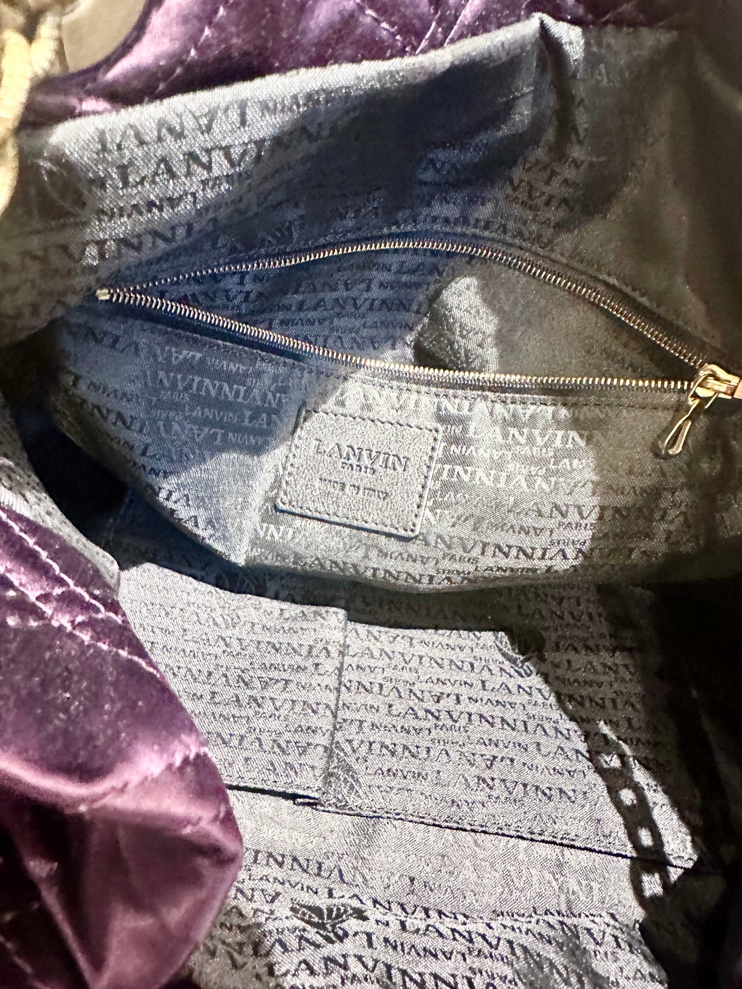 Lanvin Paris borsa a spalla in tela rasata viola