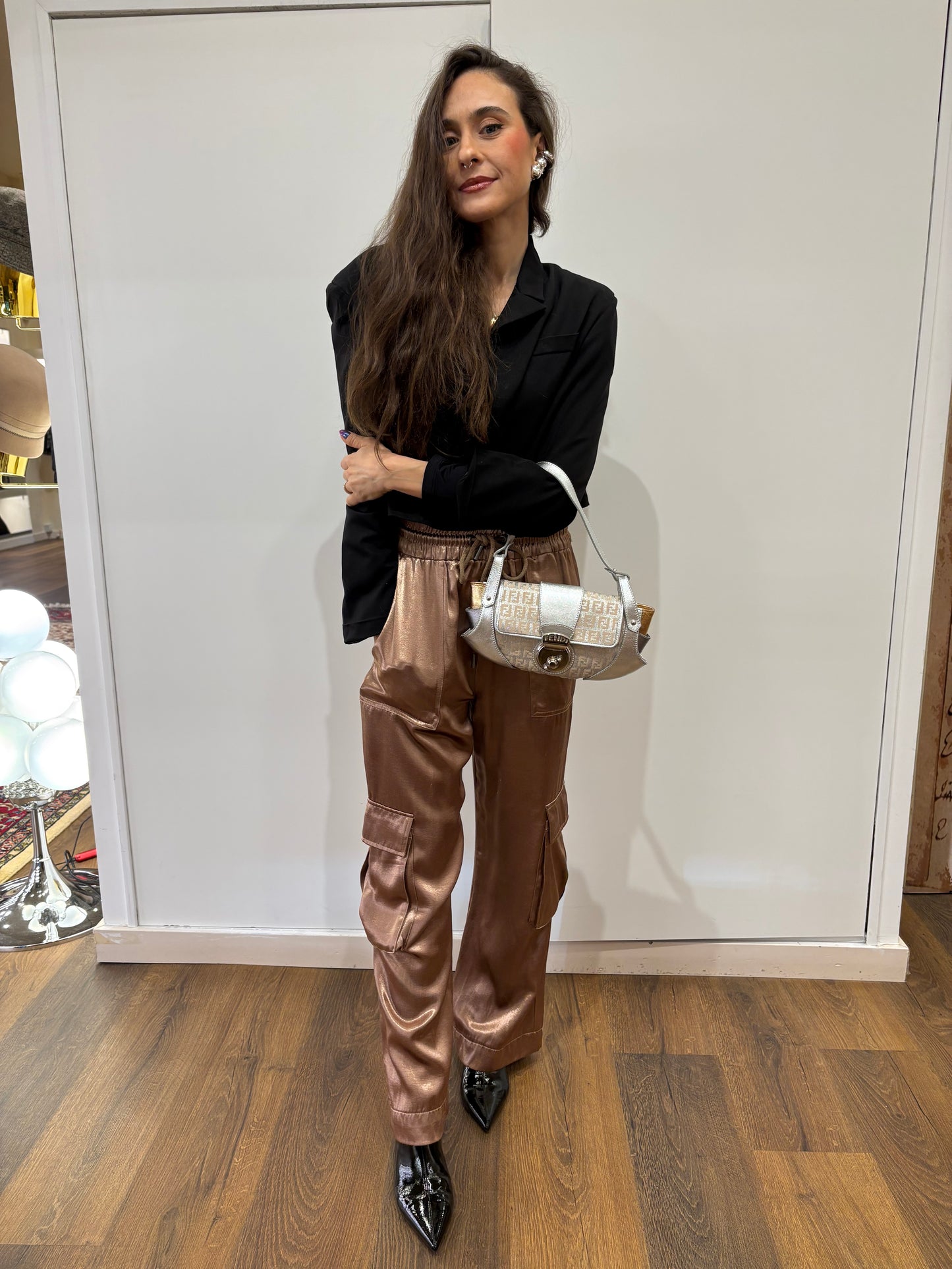 Fendi borsa Tuc ( compilation Baguette ) in tela argento e pelle argento/oro