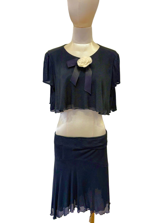 Chanel completo in maglina di seta con camelia centrale (ita38/40)