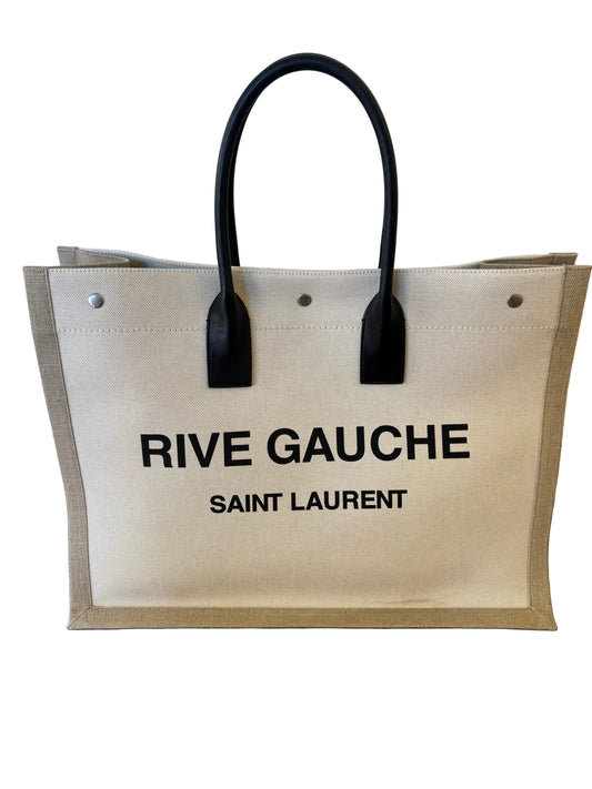 Saint Laurent Borsa Tote Rive Gauche Grande in Canvas e Pelle. Nuovo