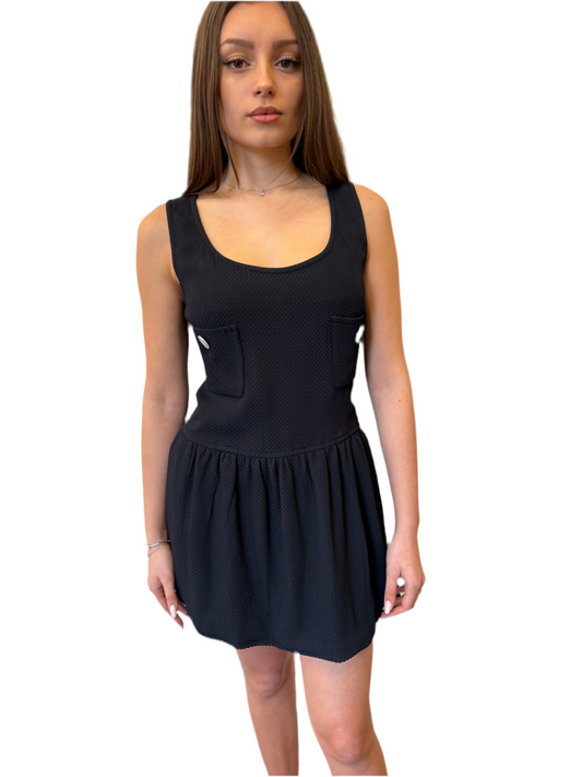 Chanel abito blu bottoni madreperla logo