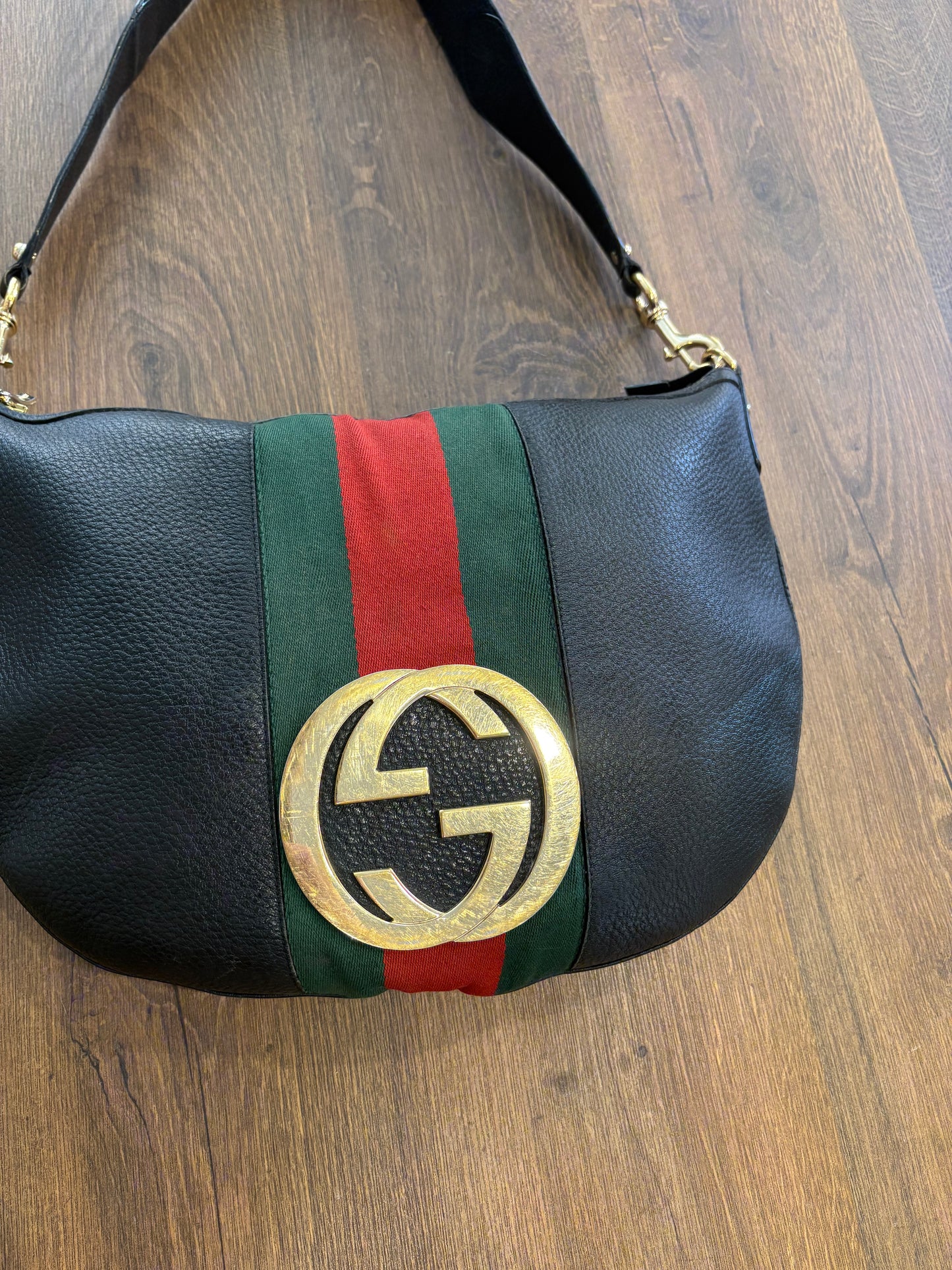 Gucci Borsa Hobo Gucci Vintage Blondie in Pelle Nera con Banda Web