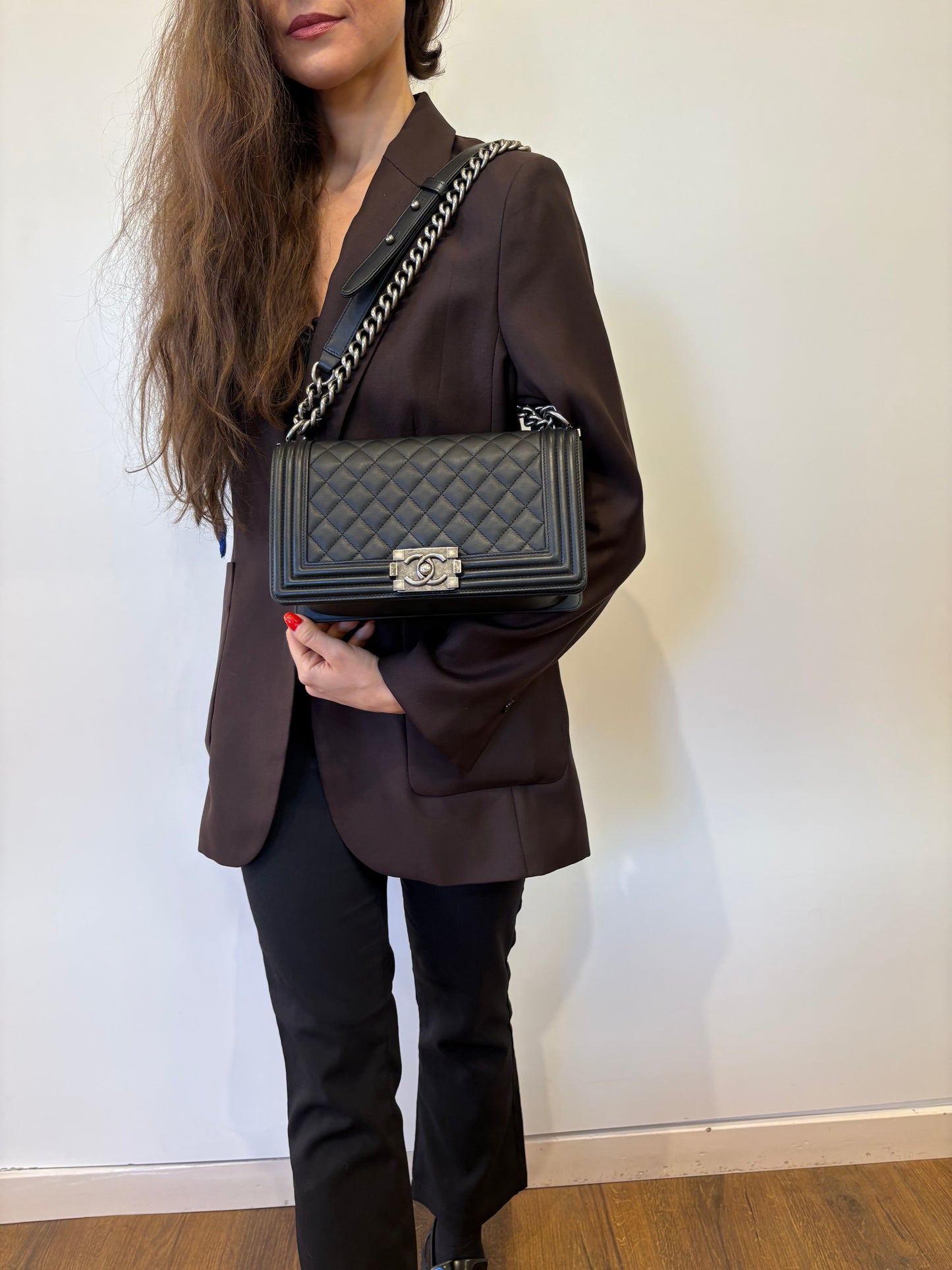 Chanel boy in pelle matelasse ‘ nera e rutenio