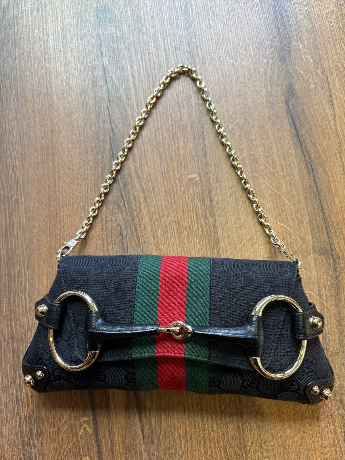 Gucci Borsa a Spalla Gucci Horsebit Chain Clutch in Tela GG Monogram e Nastro Web ( Tom Ford 2004)