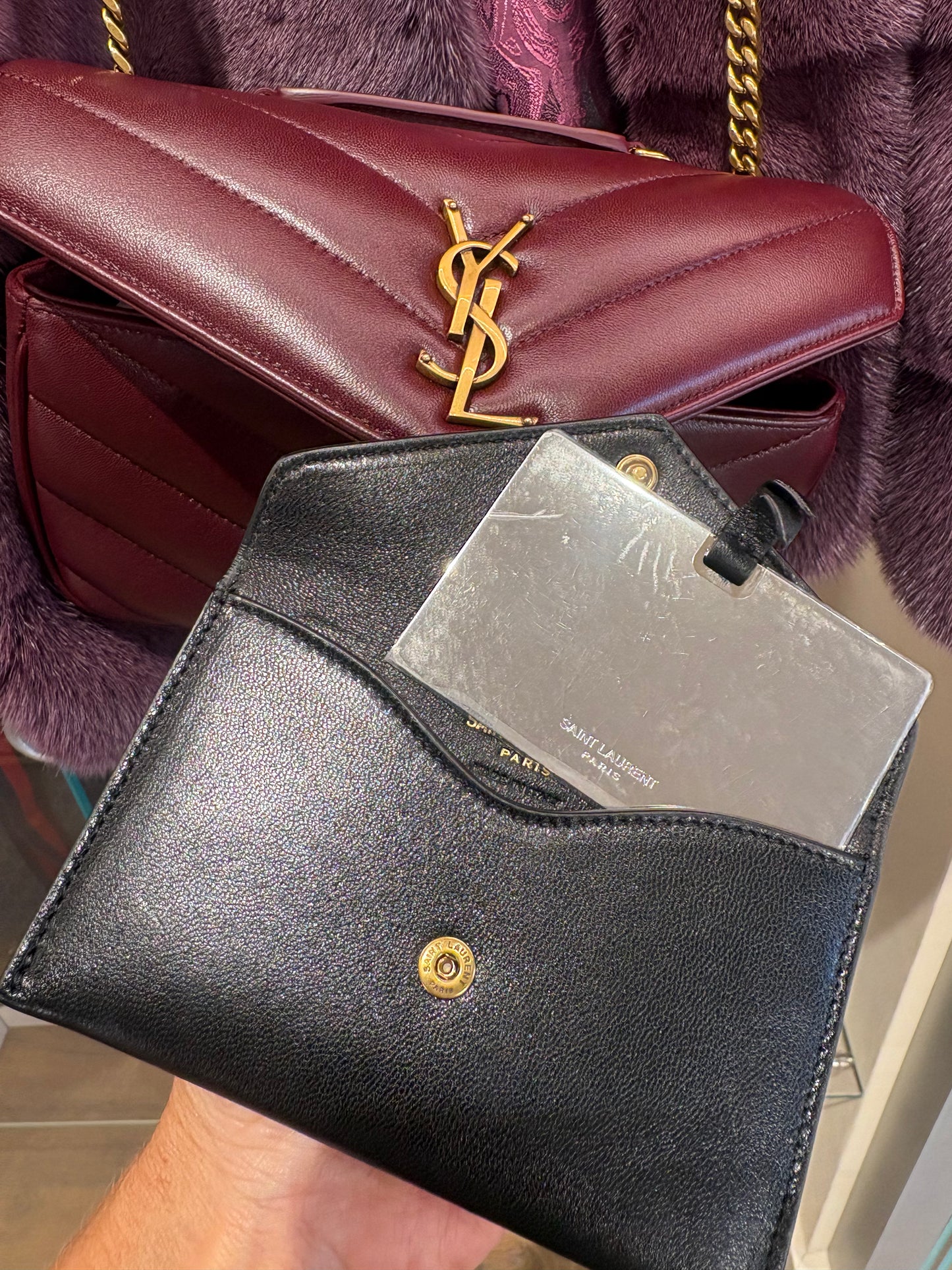 Ysl Loulou small in pelle trapuntata rouge cabernet . Nuova