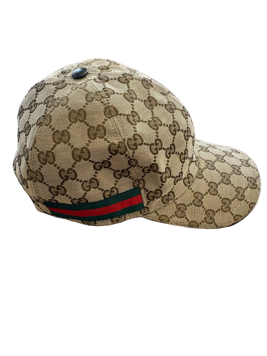 Gucci Cappellino da baseball in tessuto GG con nastro Web. Nuovo
